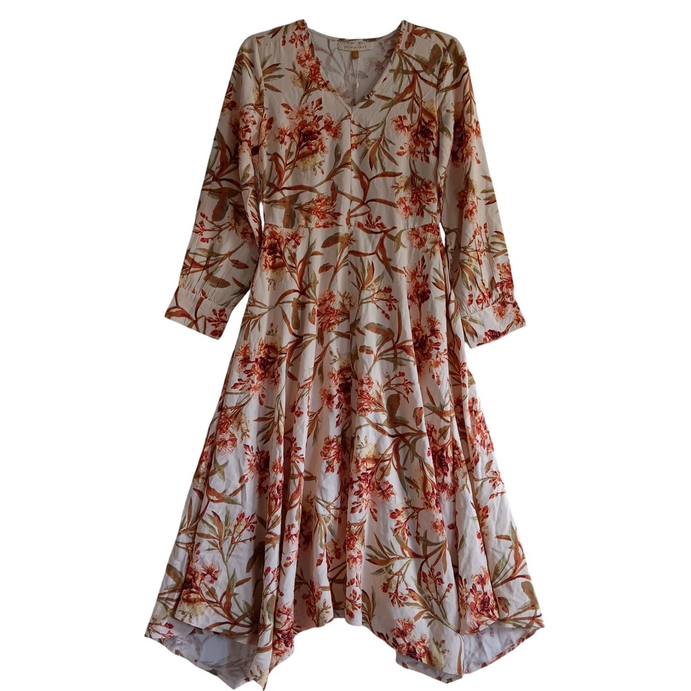 Downeast Tropical Flared Dress Womens S Perrine Floral NWT Maxi Handkerchief Hem